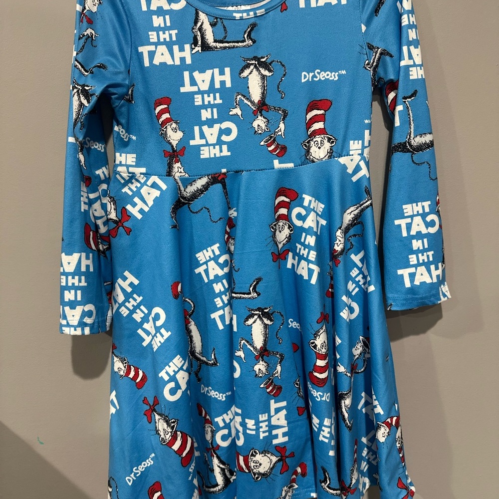 Dr. Seuss Blue Cat in the Hat Patterned Dress